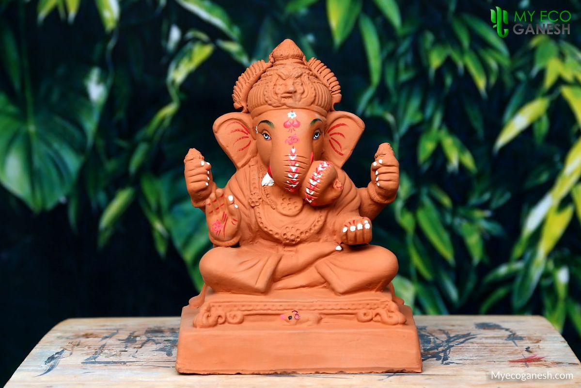 Organic Eco friendly Ganesha Idol with Intricate Carvings