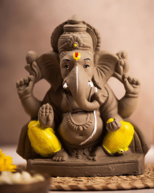 Eco friendly Ganesha Idol with Intricate Carvings