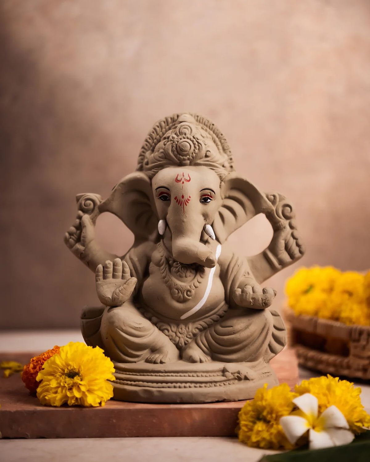 Eco friendly Ganesha Idol with Intricate Carvings